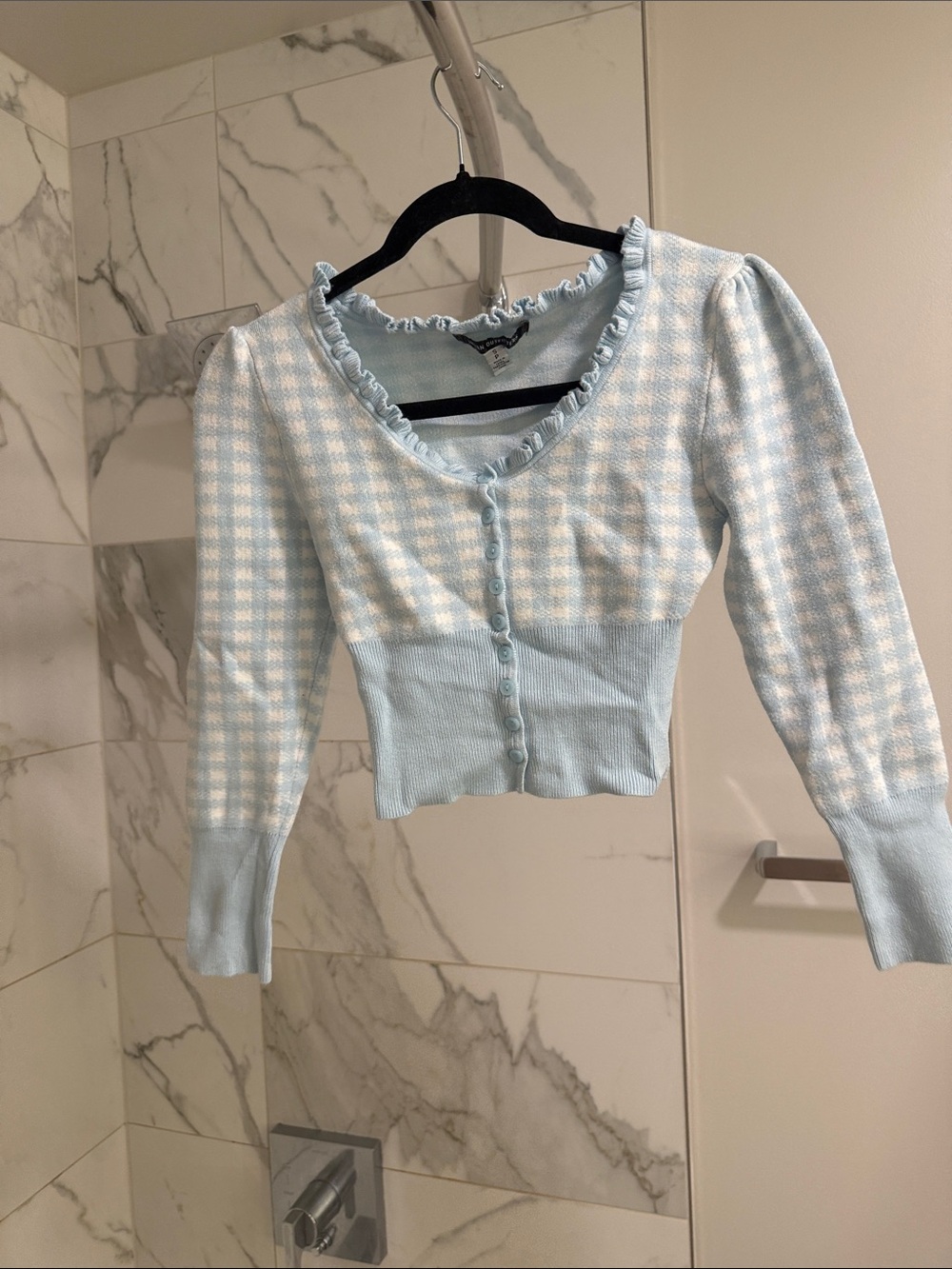 Urban Outfitters Pale Blue Ruffled Knit Top